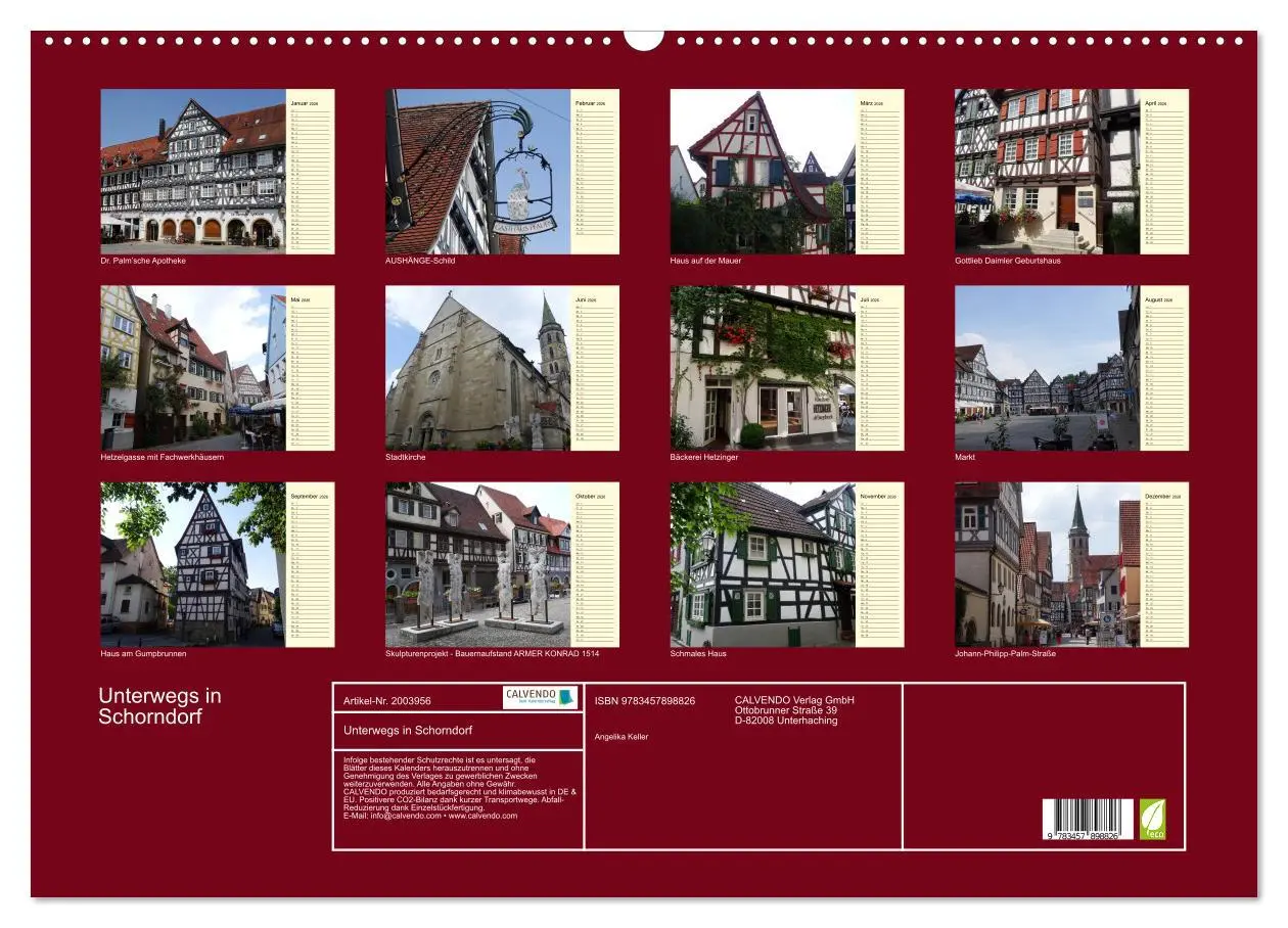 Bild: 9783457898826 | Unterwegs in Schorndorf (Wandkalender 2026 DIN A2 quer), CALVENDO...