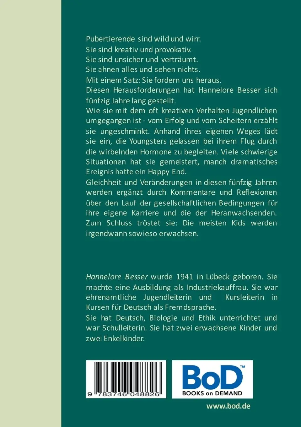 Rückseite: 9783746048826 | Fünfzig Jahre Pubertät | Hannelore Besser | Taschenbuch | 200 S.