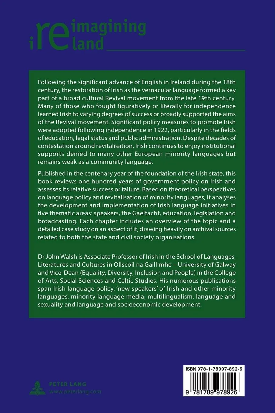 Rückseite: 9781789978926 | One Hundred Years of Irish Language Policy, 1922-2022 | John Walsh