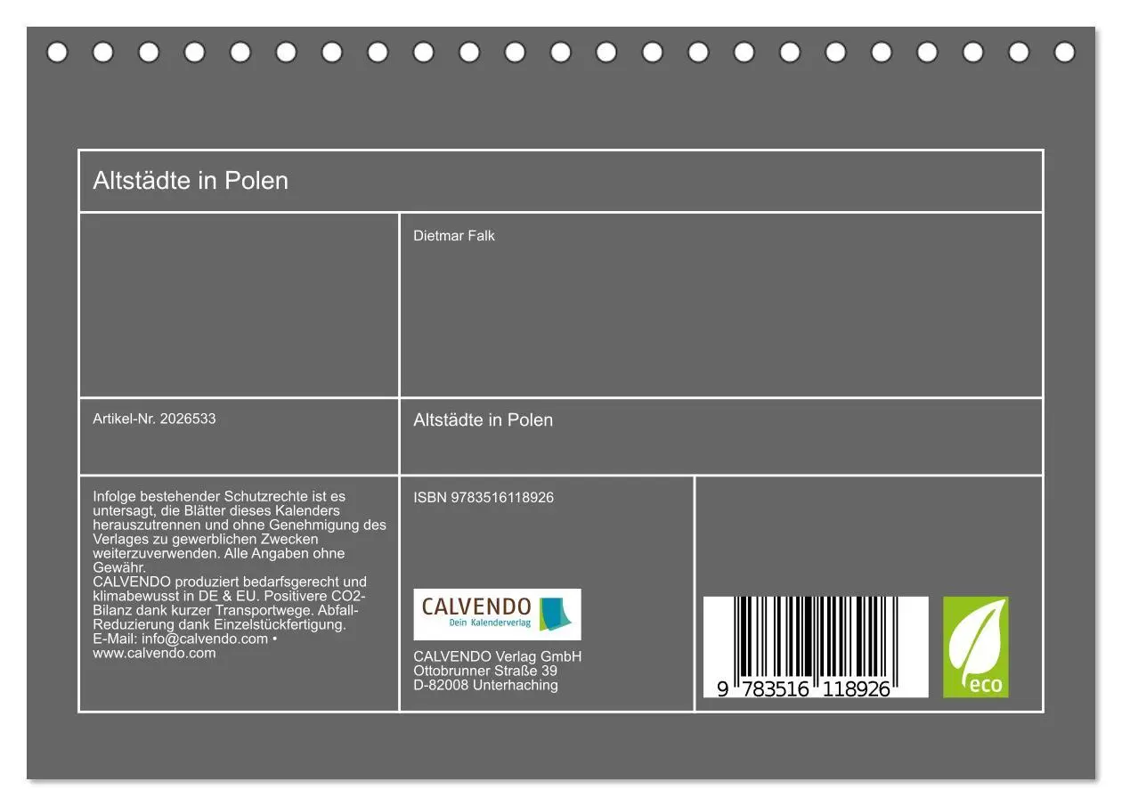 Bild: 9783516118926 | Altstädte in Polen (Tischkalender 2026 DIN A5 quer), CALVENDO...