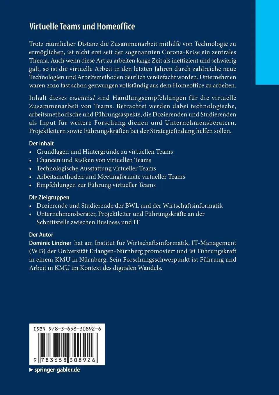 Rückseite: 9783658308926 | Virtuelle Teams und Homeoffice | Dominic Lindner | Taschenbuch | xii