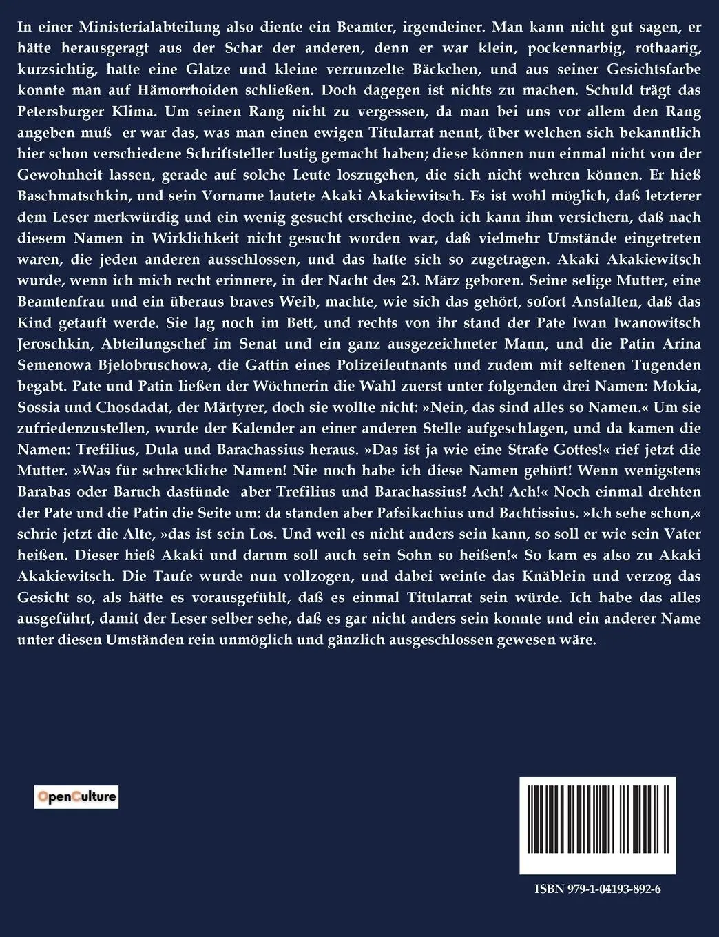Rückseite: 9791041938926 | Der Mantel | Nikolai Gogol | Taschenbuch | 24 S. | Deutsch | 2023