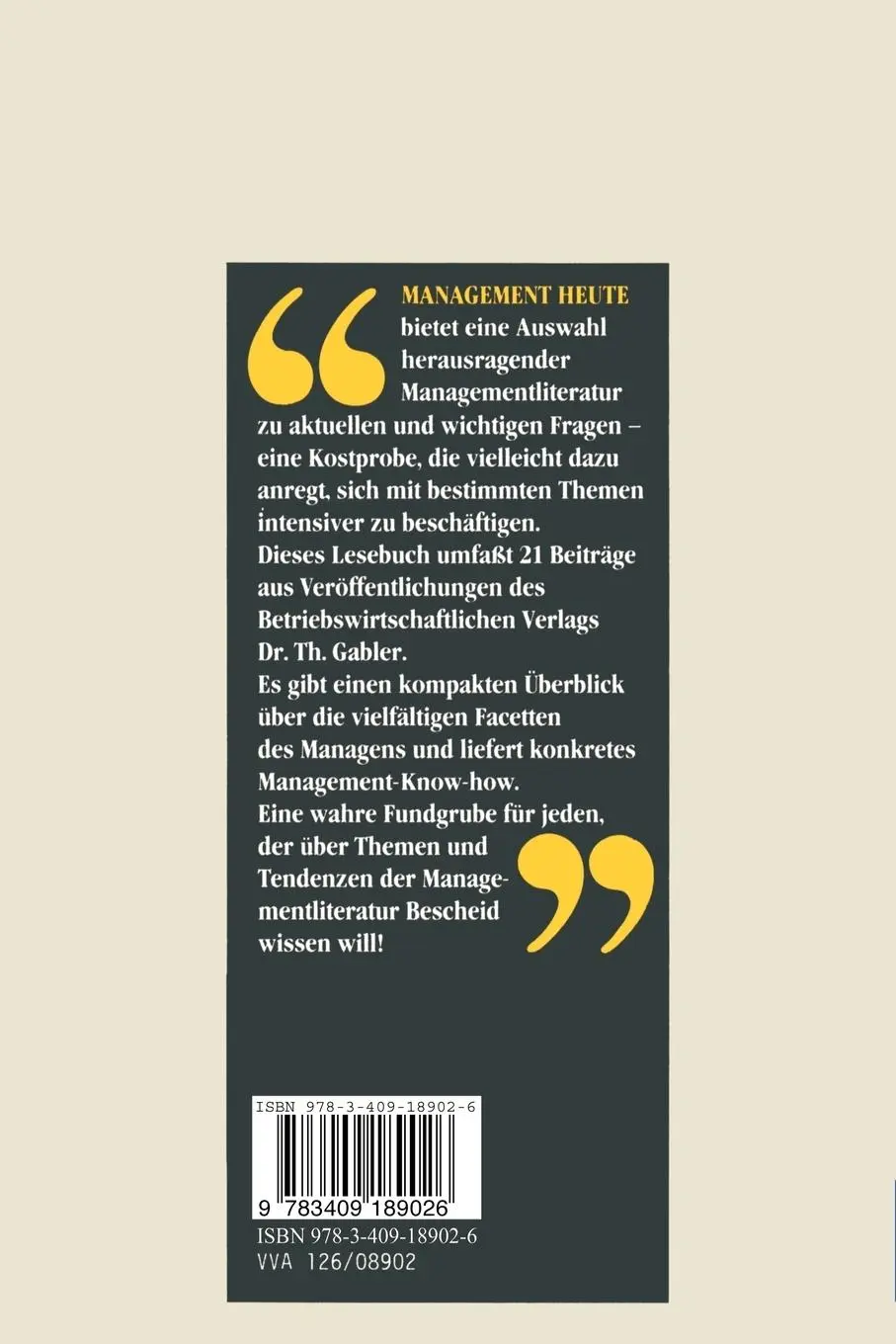 Rückseite: 9783409189026 | Management heute | Ein Lesebuch | Horst Steinmann (u. a.) | Buch