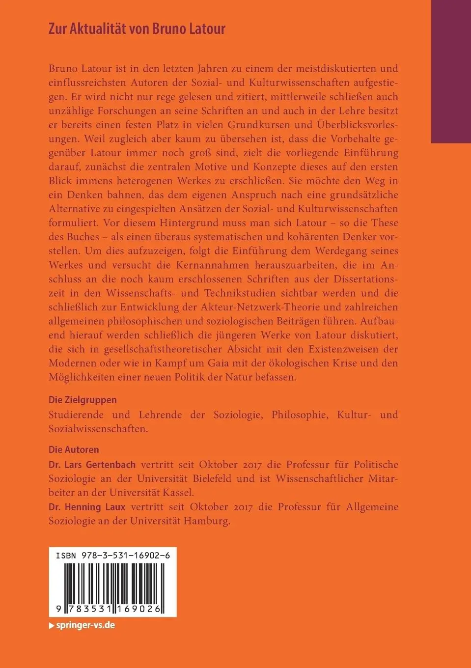 Rückseite: 9783531169026 | Zur Aktualität von Bruno Latour | Einführung in sein Werk | Buch | vii