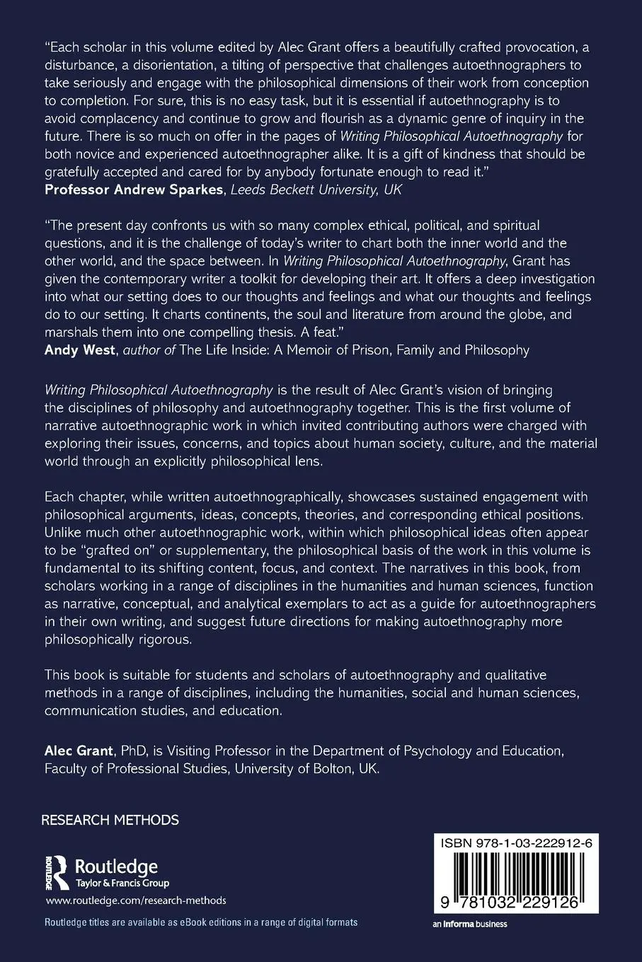 Rückseite: 9781032229126 | Writing Philosophical Autoethnography | Alec Grant | Taschenbuch