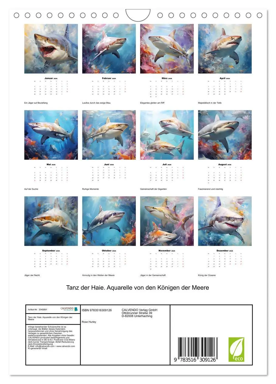 Bild: 9783516309126 | Tanz der Haie. Aquarelle von den Königen der Meere (Wandkalender...