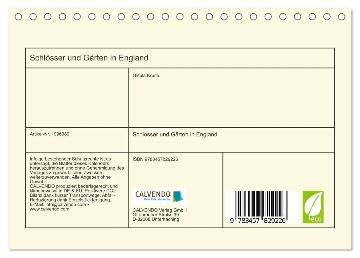 Bild: 9783457829226 | Schlösser und Gärten in England (Tischkalender 2026 DIN A5 quer),...