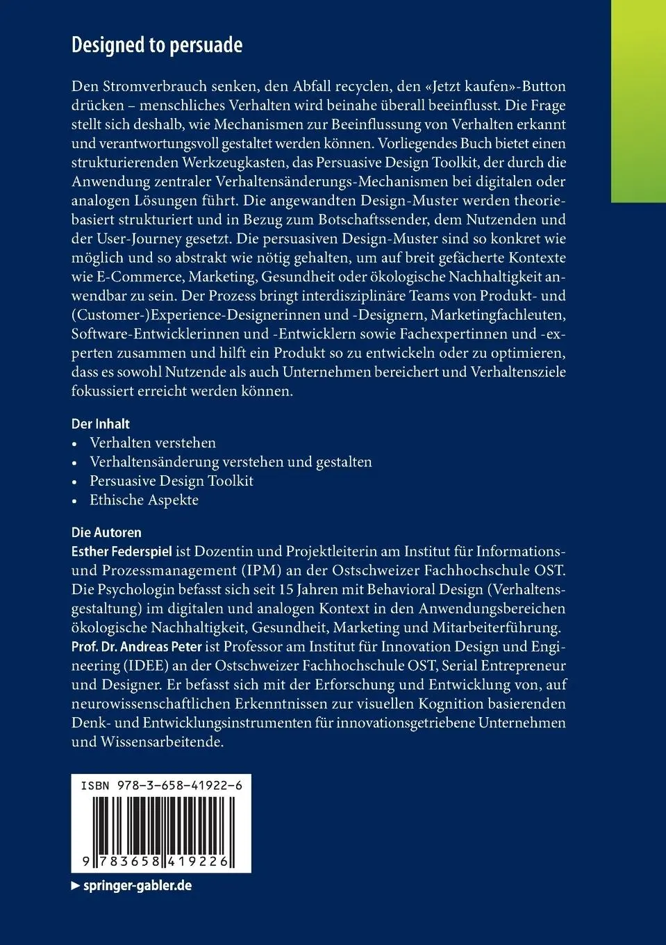 Rückseite: 9783658419226 | Designed to persuade | Andreas Peter (u. a.) | Taschenbuch | xi | 2023