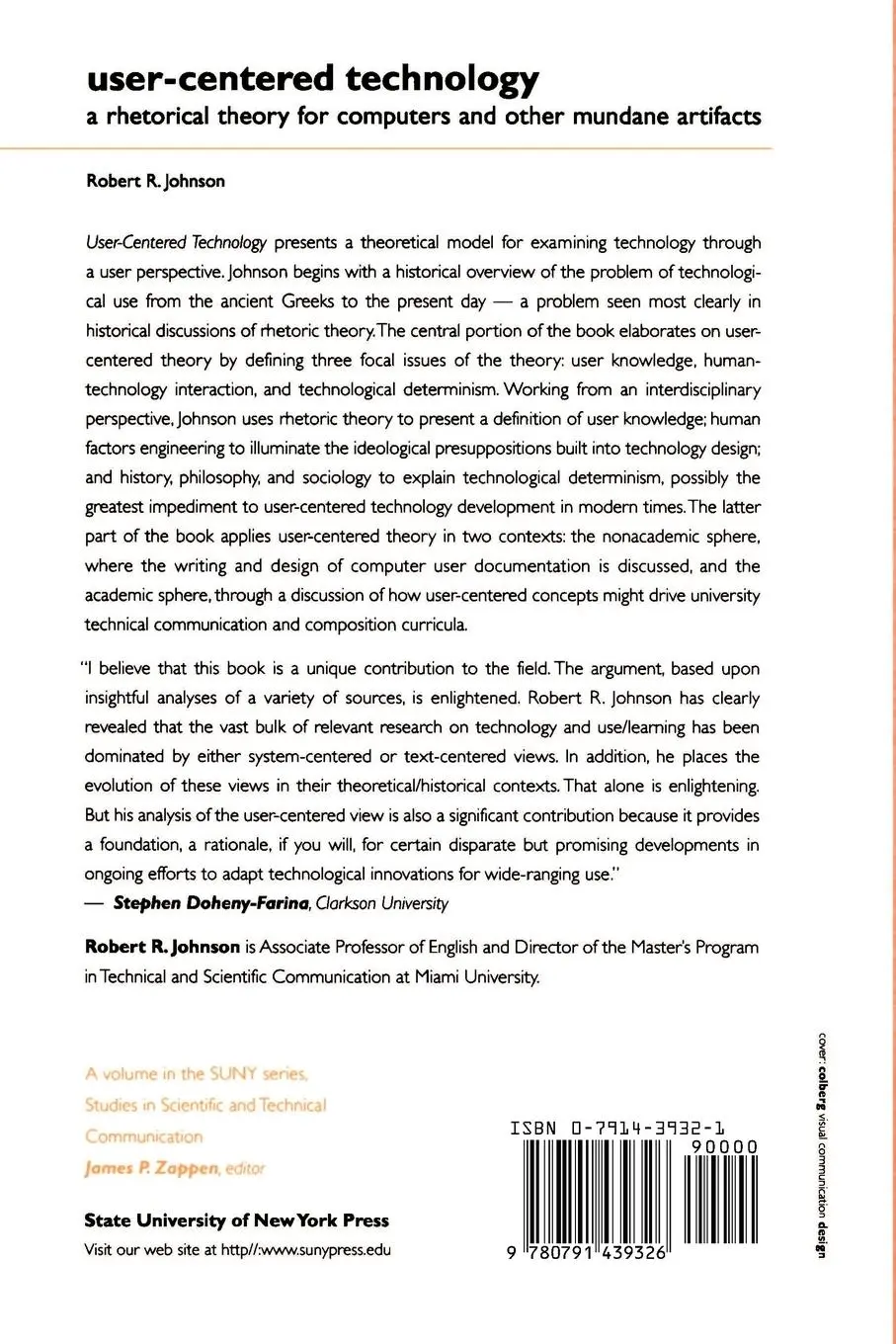Rückseite: 9780791439326 | User-Centered Technology | Robert R. Johnson | Taschenbuch | Englisch