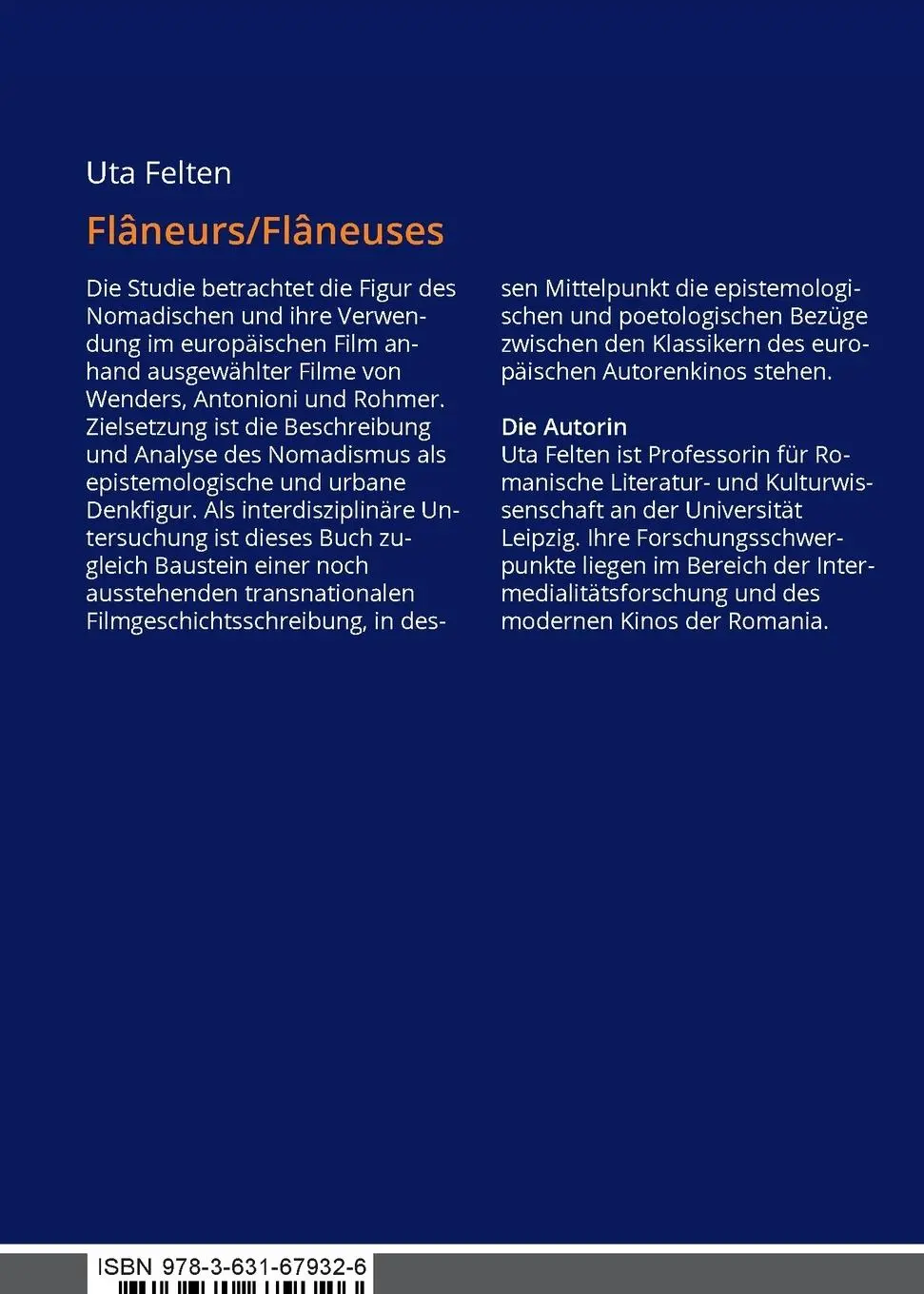 Rückseite: 9783631679326 | Flâneurs/Flâneuses | Nomaden im modernen europäischen Kino | Felten