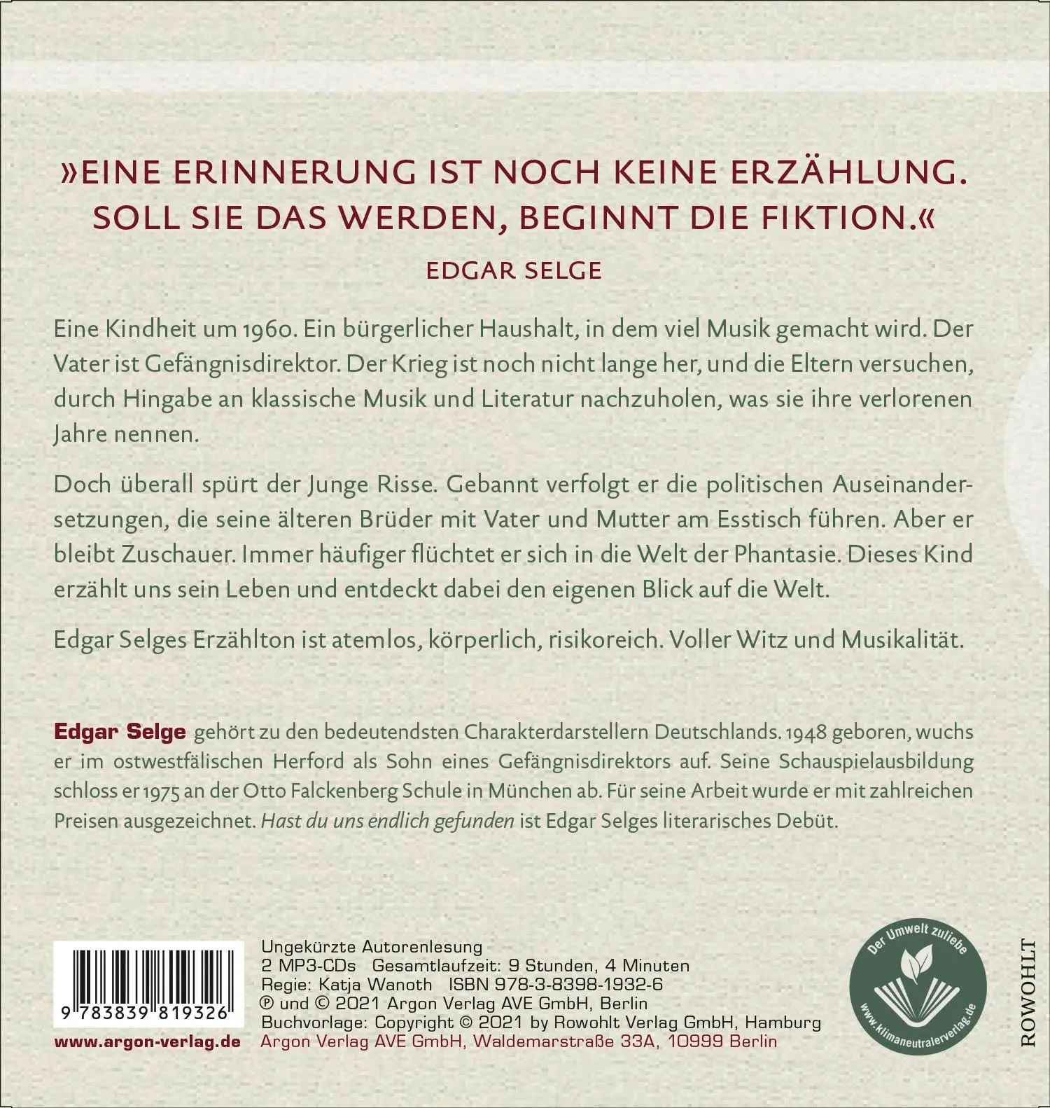 Rückseite: 9783839819326 | Hast du uns endlich gefunden | Edgar Selge | MP3 | Deutsch | 2021