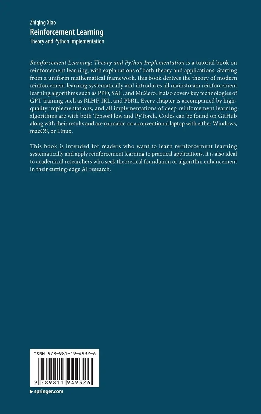 Rückseite: 9789811949326 | Reinforcement Learning | Theory and Python Implementation | Xiao