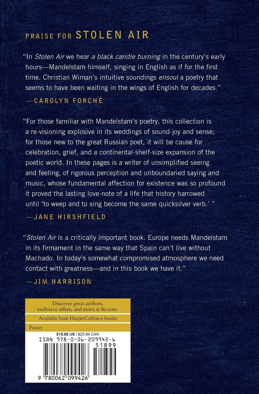 Rückseite: 9780062099426 | Stolen Air | Christian Wiman (u. a.) | Taschenbuch | Englisch | 2020