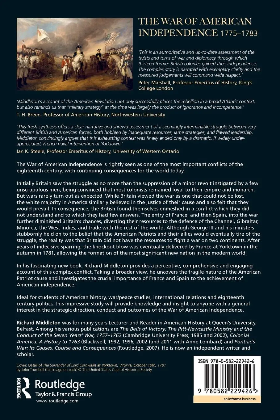 Rückseite: 9780582229426 | The War of American Independence | 1775-1783 | Richard Middleton