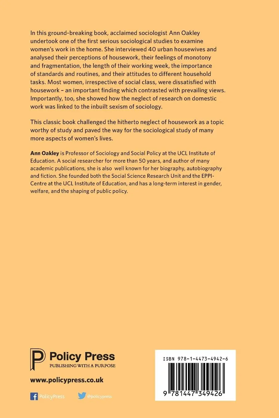 Rückseite: 9781447349426 | The Sociology of Housework (Reissue) | Ann Oakley | Taschenbuch | 2019