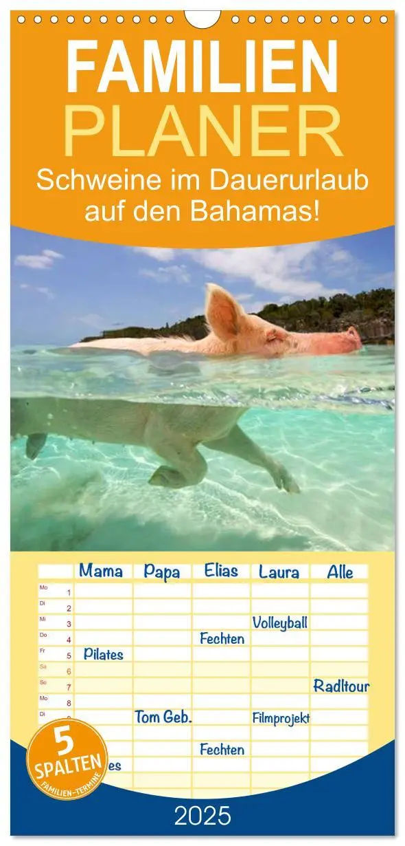 Cover: 9783457119426 | Familienplaner 2025 - Schweine im Dauerurlaub auf den Bahamas! mit...