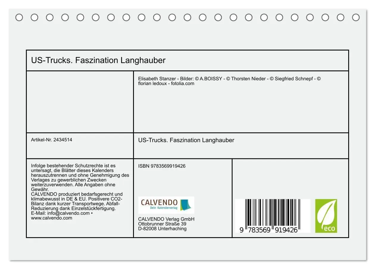 Bild: 9783569919426 | US-Trucks. Faszination Langhauber (Tischkalender 2027 DIN A5 quer),...