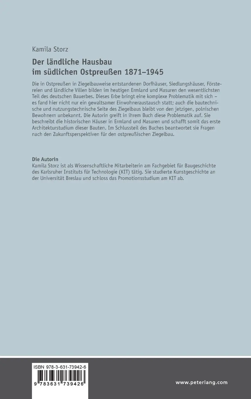 Rückseite: 9783631739426 | Der ländliche Hausbau im südlichen Ostpreußen 1871-1945 | Kamila Storz