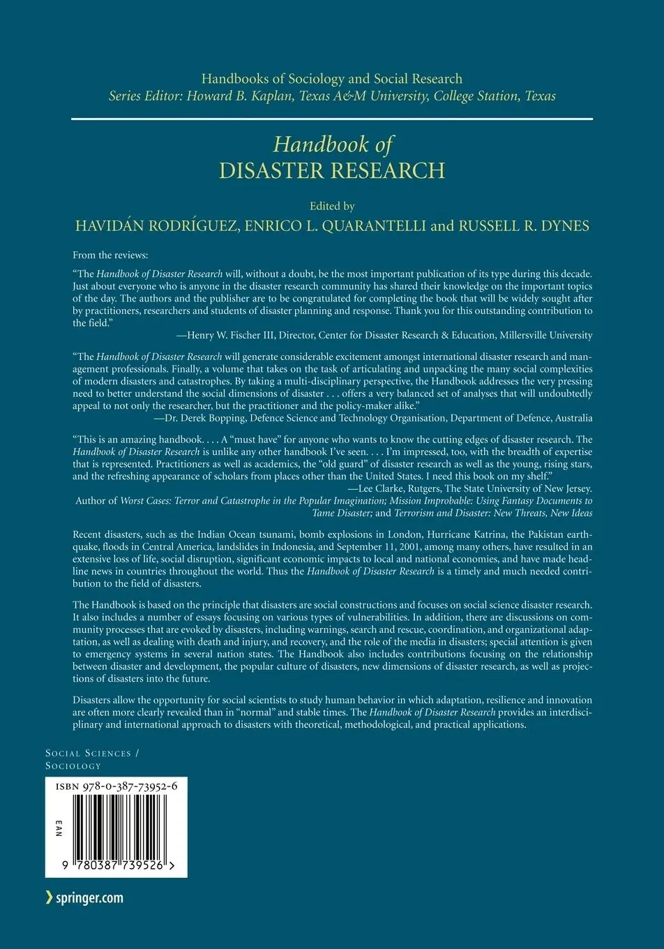 Rückseite: 9780387739526 | Handbook of Disaster Research | Havidan Rodriguez (u. a.) | Buch