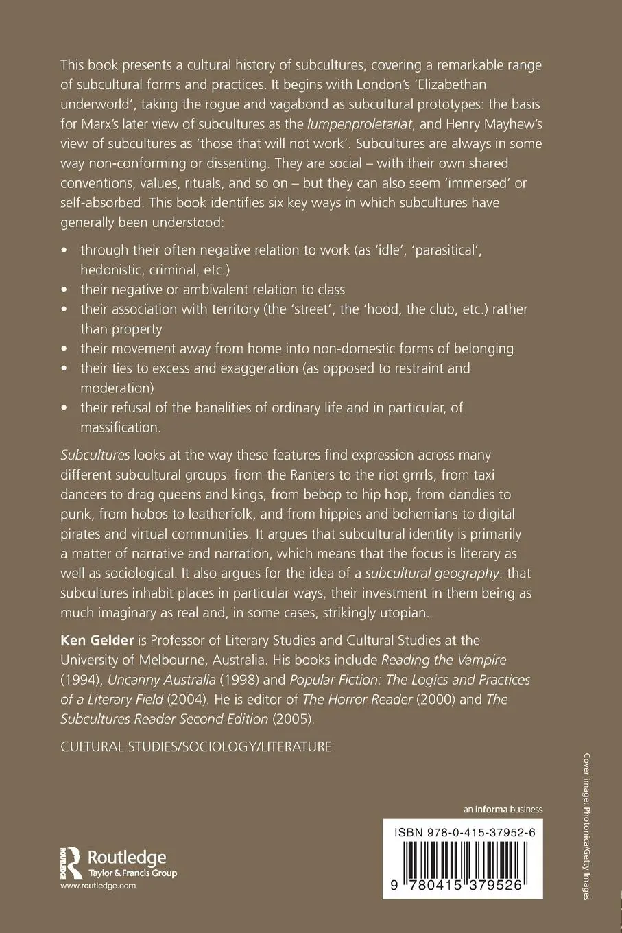 Rückseite: 9780415379526 | Subcultures | Cultural Histories and Social Practice | Ken Gelder