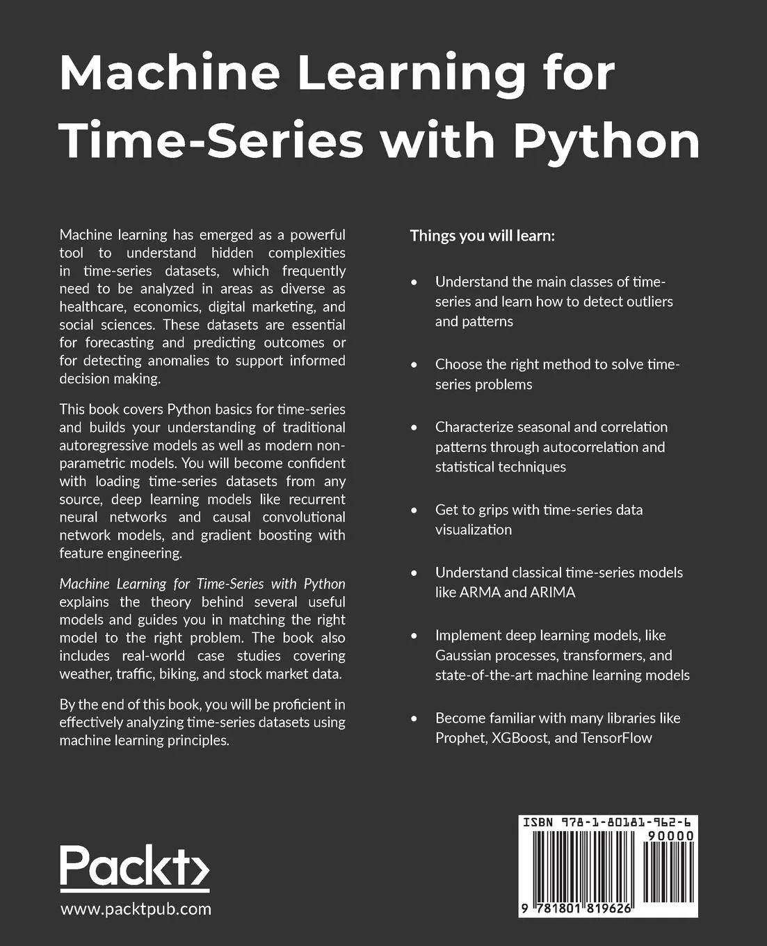Rückseite: 9781801819626 | Machine Learning for Time-Series with Python | Ben Auffarth | Buch