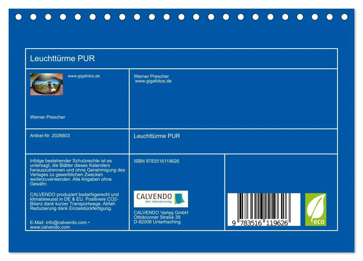 Bild: 9783516119626 | Leuchttürme PUR (Tischkalender 2026 DIN A5 quer), CALVENDO...