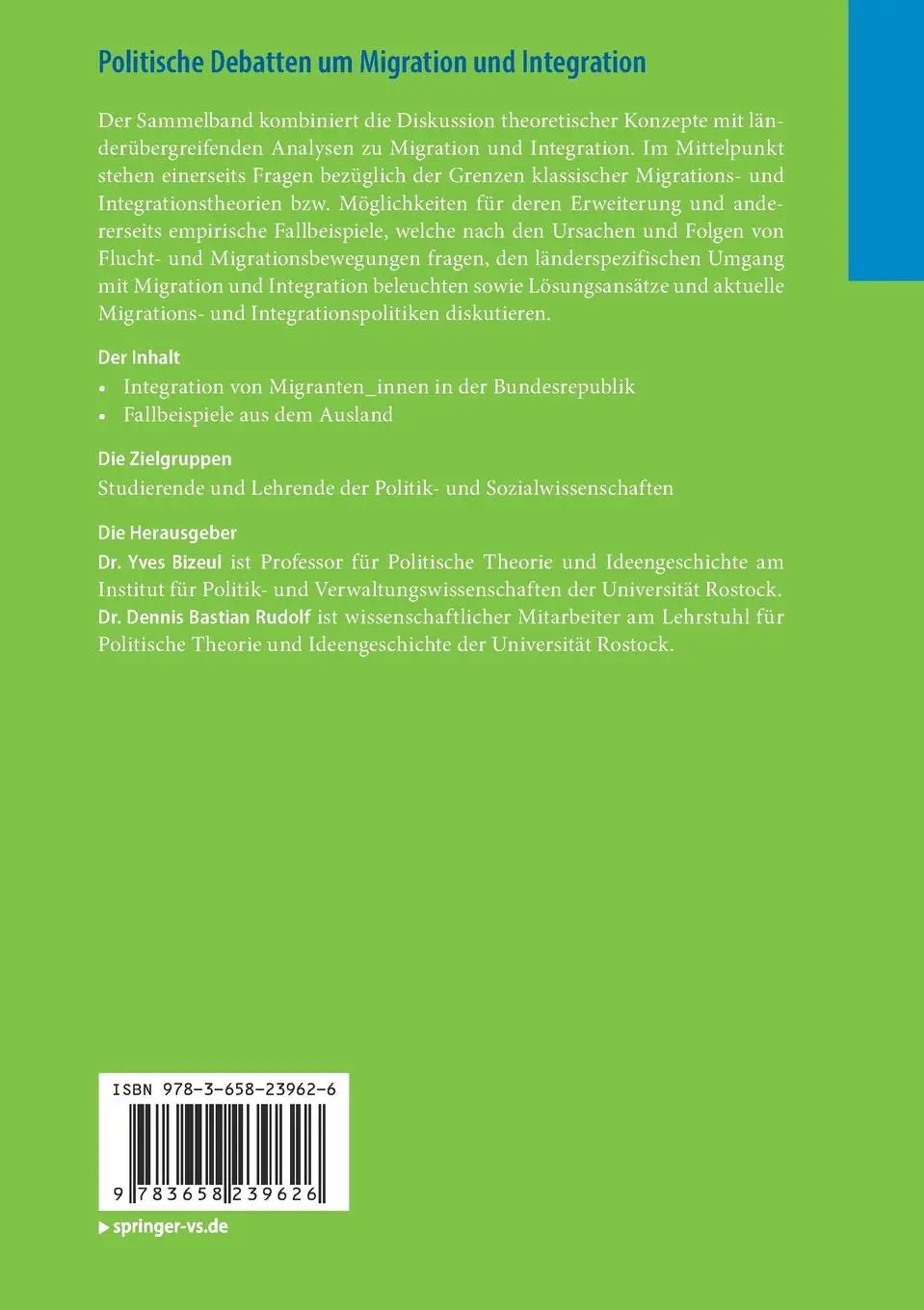 Rückseite: 9783658239626 | Politische Debatten um Migration und Integration | Rudolf (u. a.) | ix