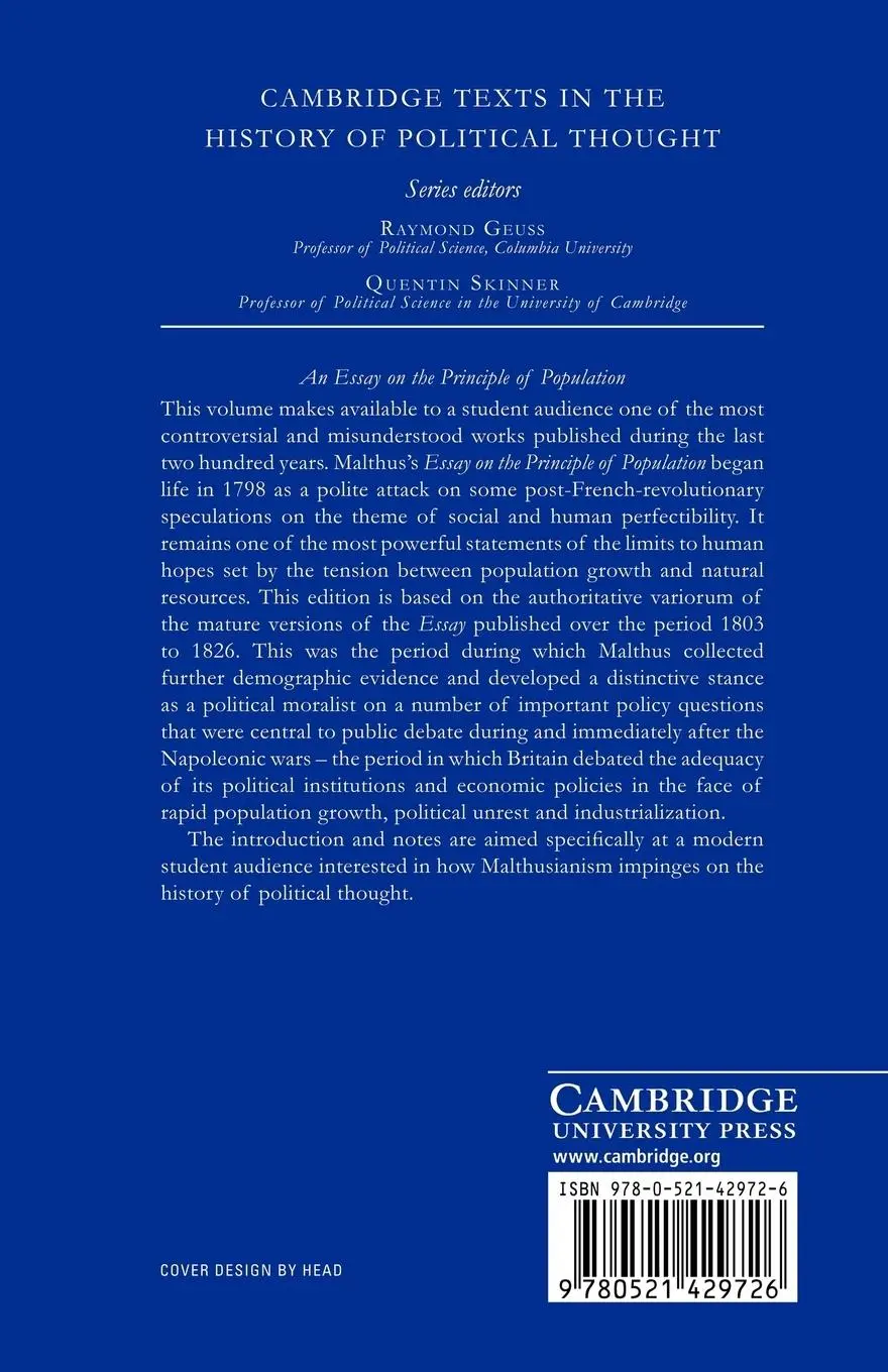 Rückseite: 9780521429726 | Malthus | 'an Essay on the Principle of Population' | Malthus (u. a.)