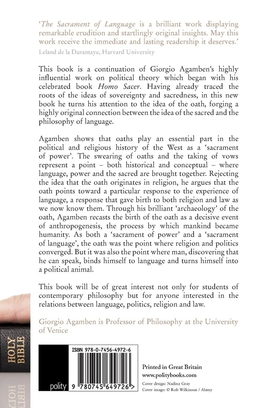 Rückseite: 9780745649726 | The Sacrament of Language | Giorgio Agamben | Taschenbuch | Englisch