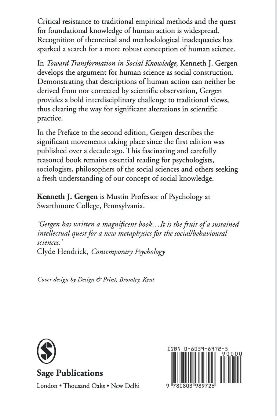 Rückseite: 9780803989726 | Toward Transformation in Social Knowledge | Kenneth Gergen | Buch