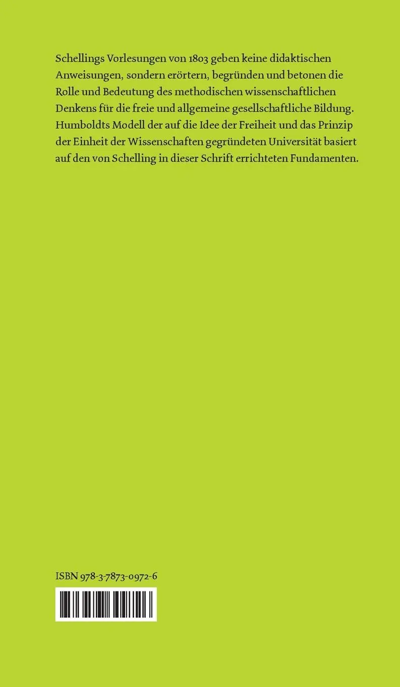 Rückseite: 9783787309726 | Vorlesungen über die Methode (Lehrart) des akademischen Studiums