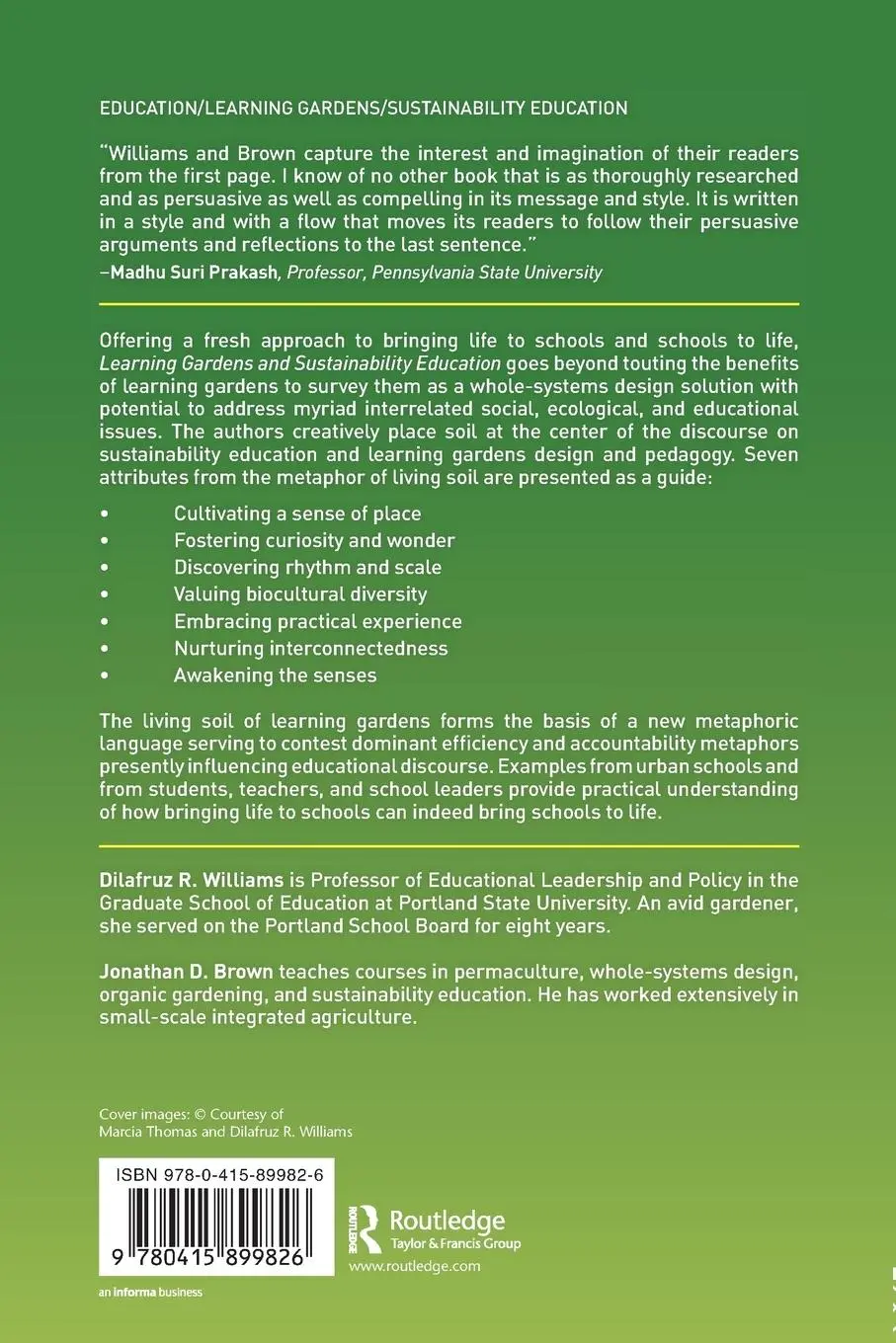 Rückseite: 9780415899826 | Learning Gardens and Sustainability Education | Williams (u. a.)
