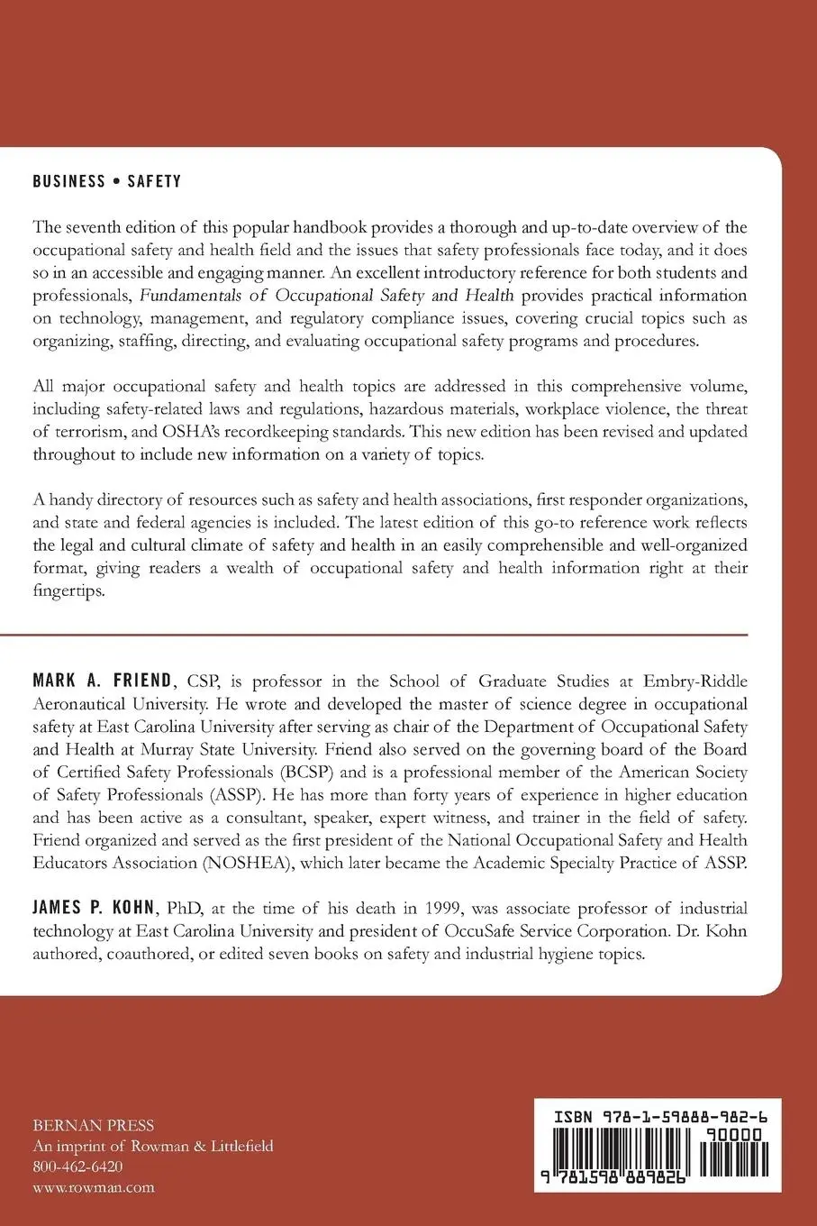 Rückseite: 9781598889826 | Fundamentals of Occupational Safety and Health | Friend (u. a.) | Buch