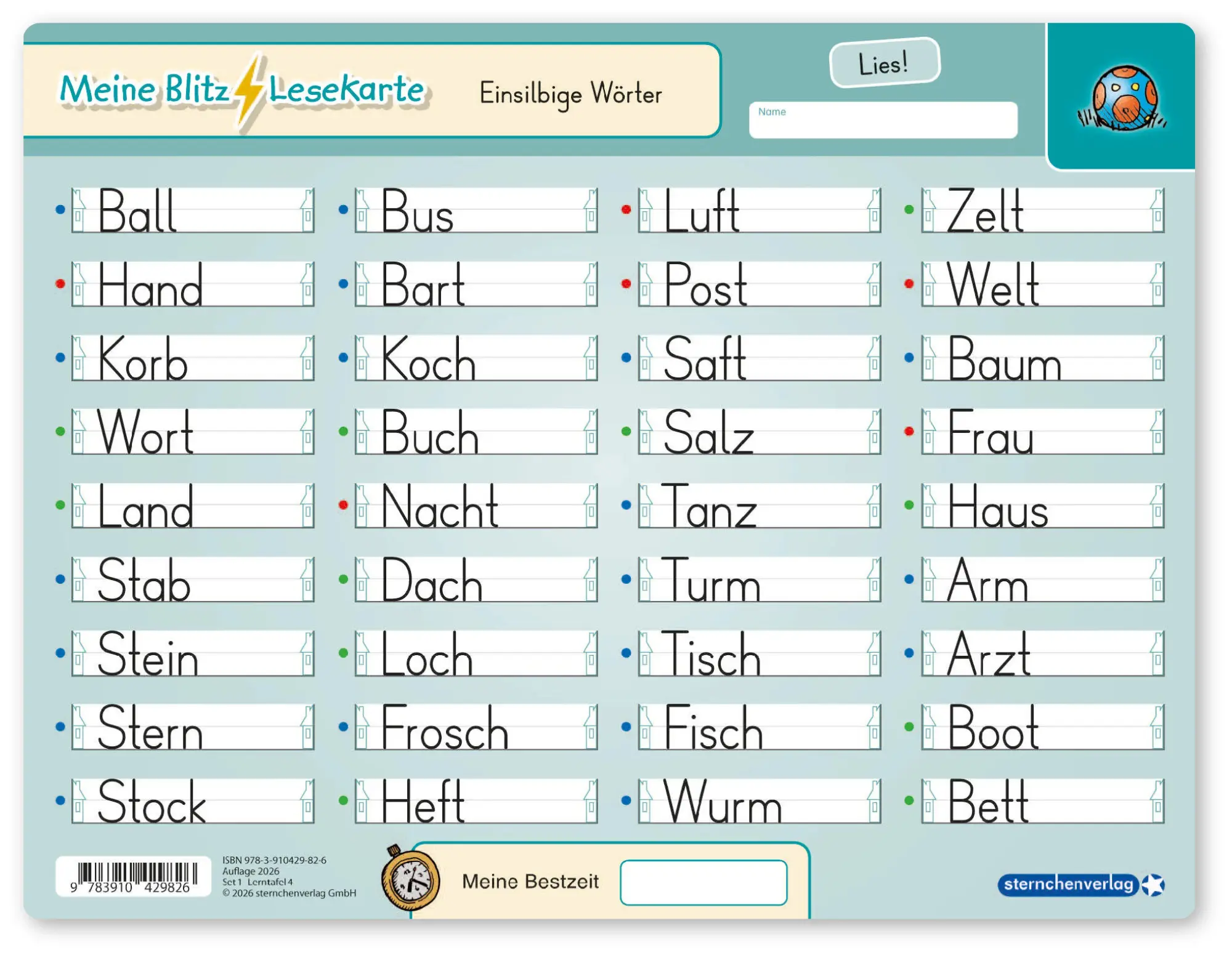 Bild: 9783910429826 | Meine Blitzlesekarten Set 1 zur Leseförderung (4 Lerntafeln mit Stift)