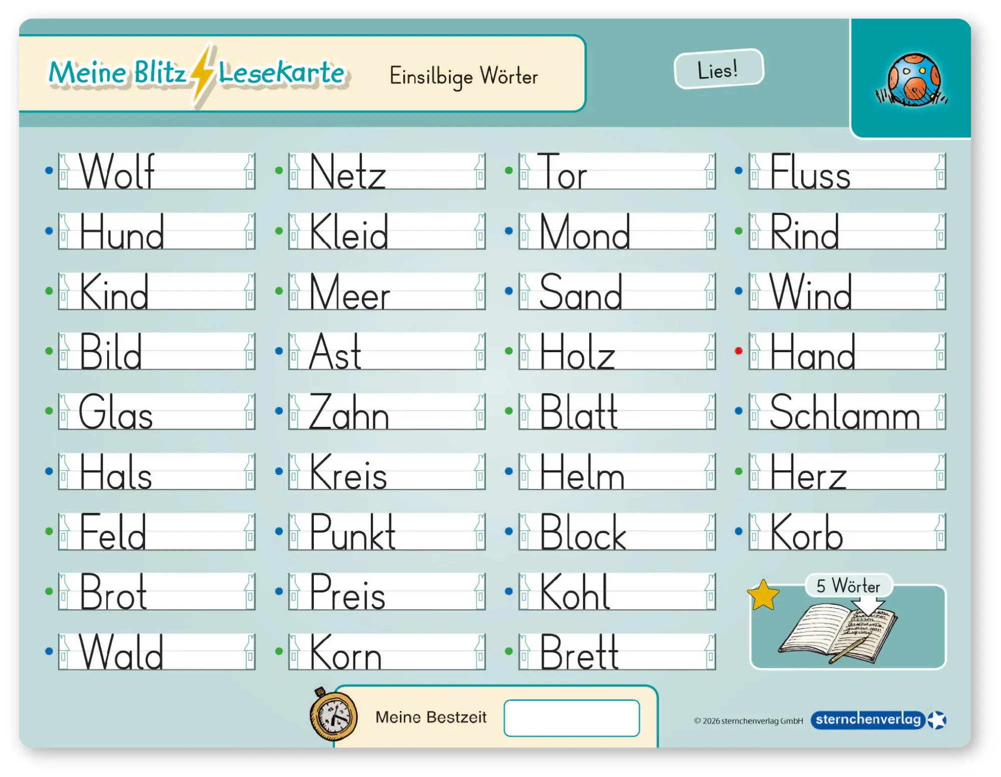 Bild: 9783910429826 | Meine Blitzlesekarten Set 1 zur Leseförderung (4 Lerntafeln mit Stift)