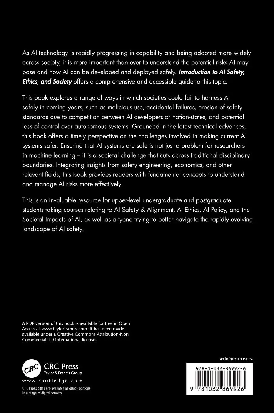 Rückseite: 9781032869926 | Introduction to AI Safety, Ethics, and Society | Dan Hendrycks | Buch