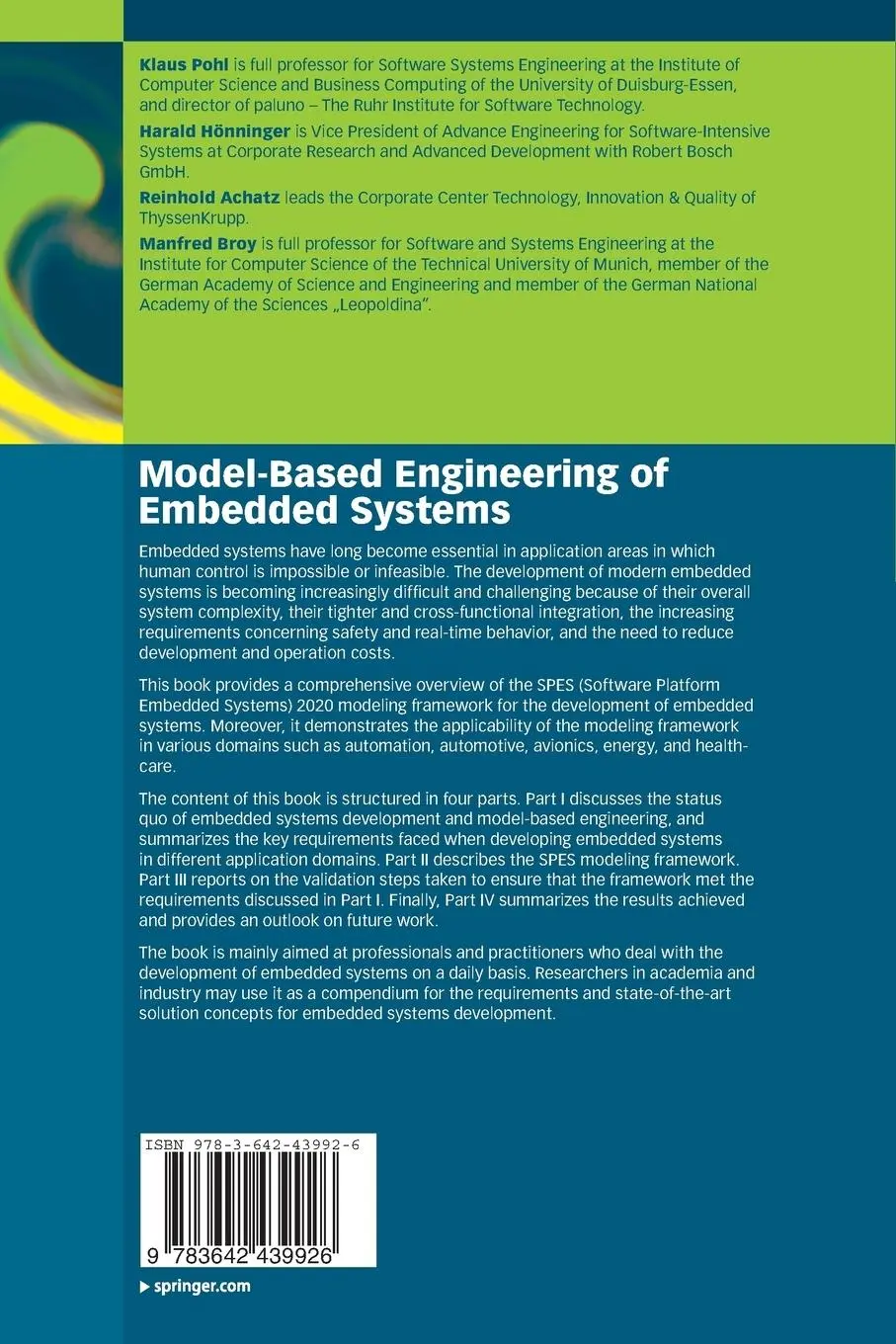 Rückseite: 9783642439926 | Model-Based Engineering of Embedded Systems | Klaus Pohl (u. a.) | xii