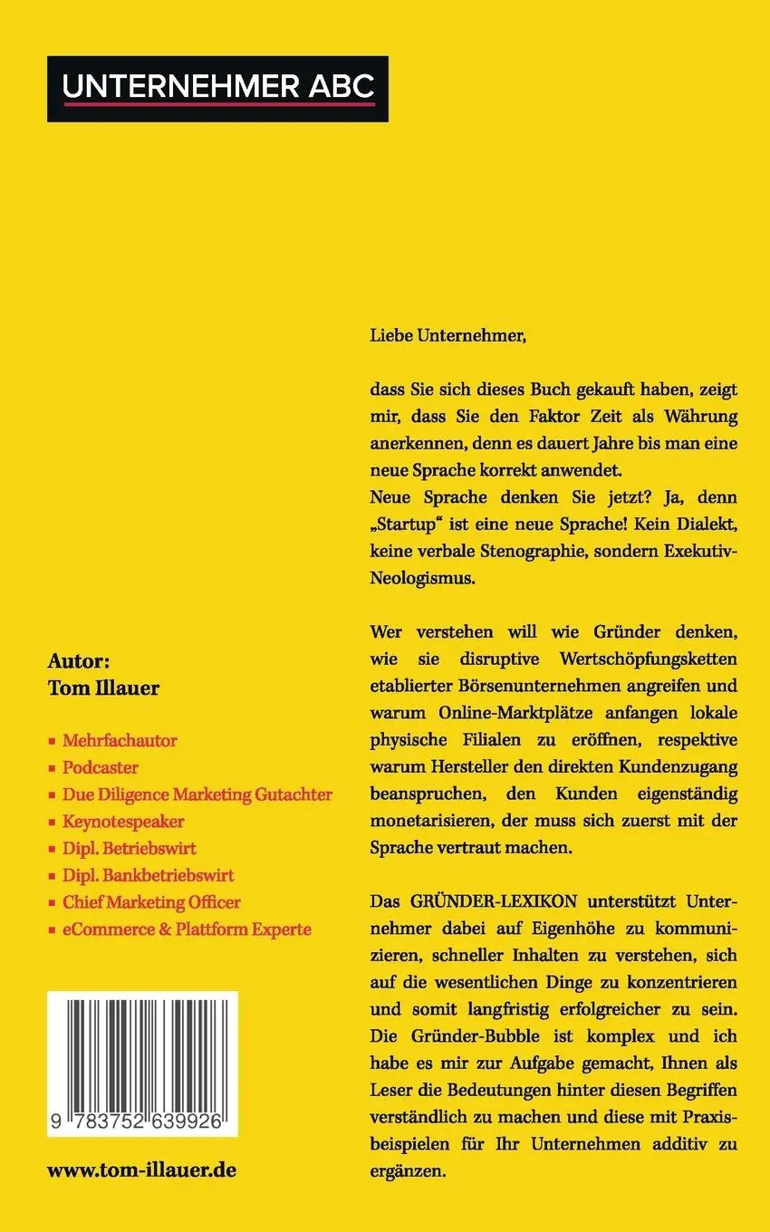 Rückseite: 9783752639926 | Das Gründer Lexikon | Das Unternehmer ABC für Startups | Tom Illauer