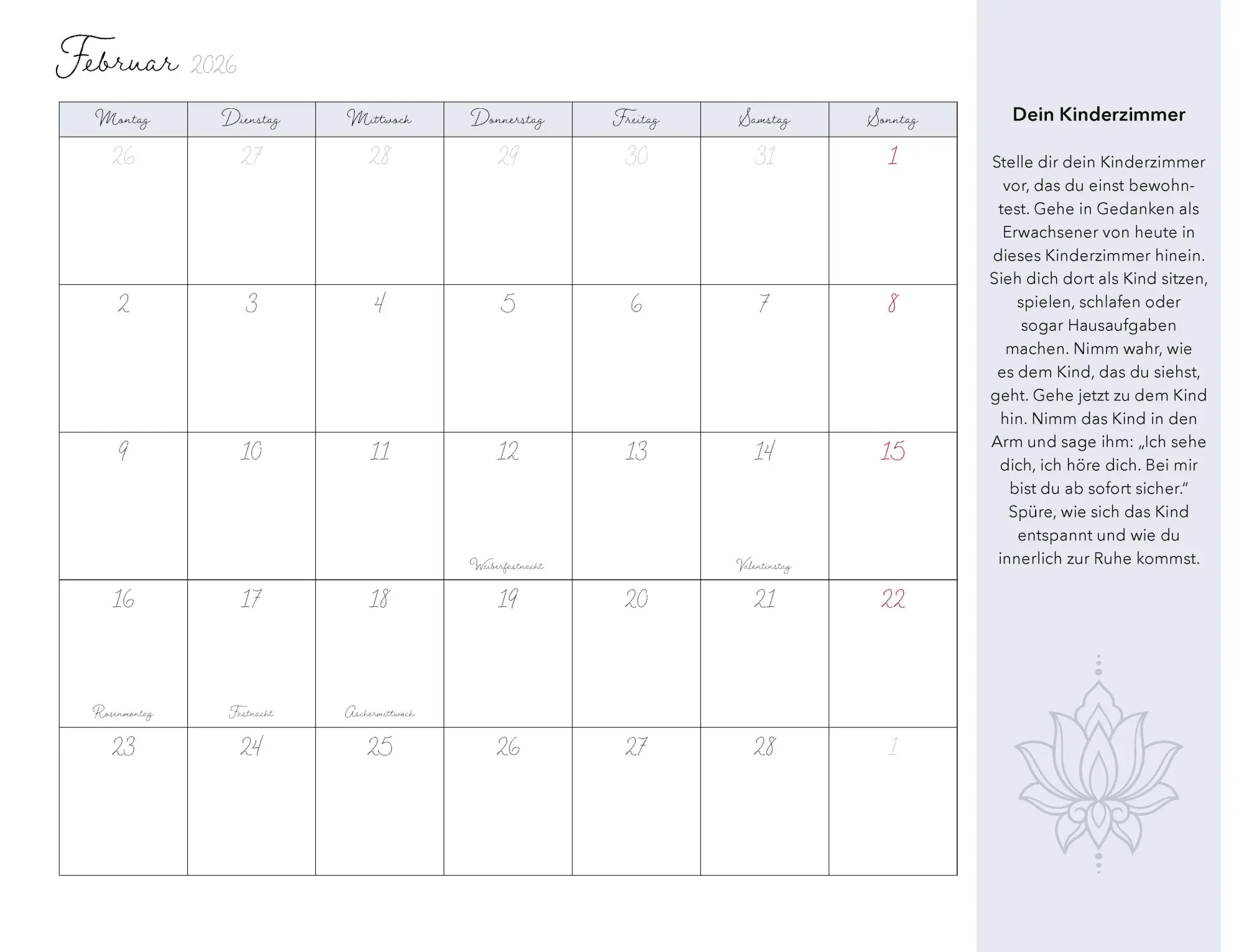 Bild: 9783966649926 | Meditation für Dein inneres Kind Kalender 2026 | Susanne Hühn | 14 S.