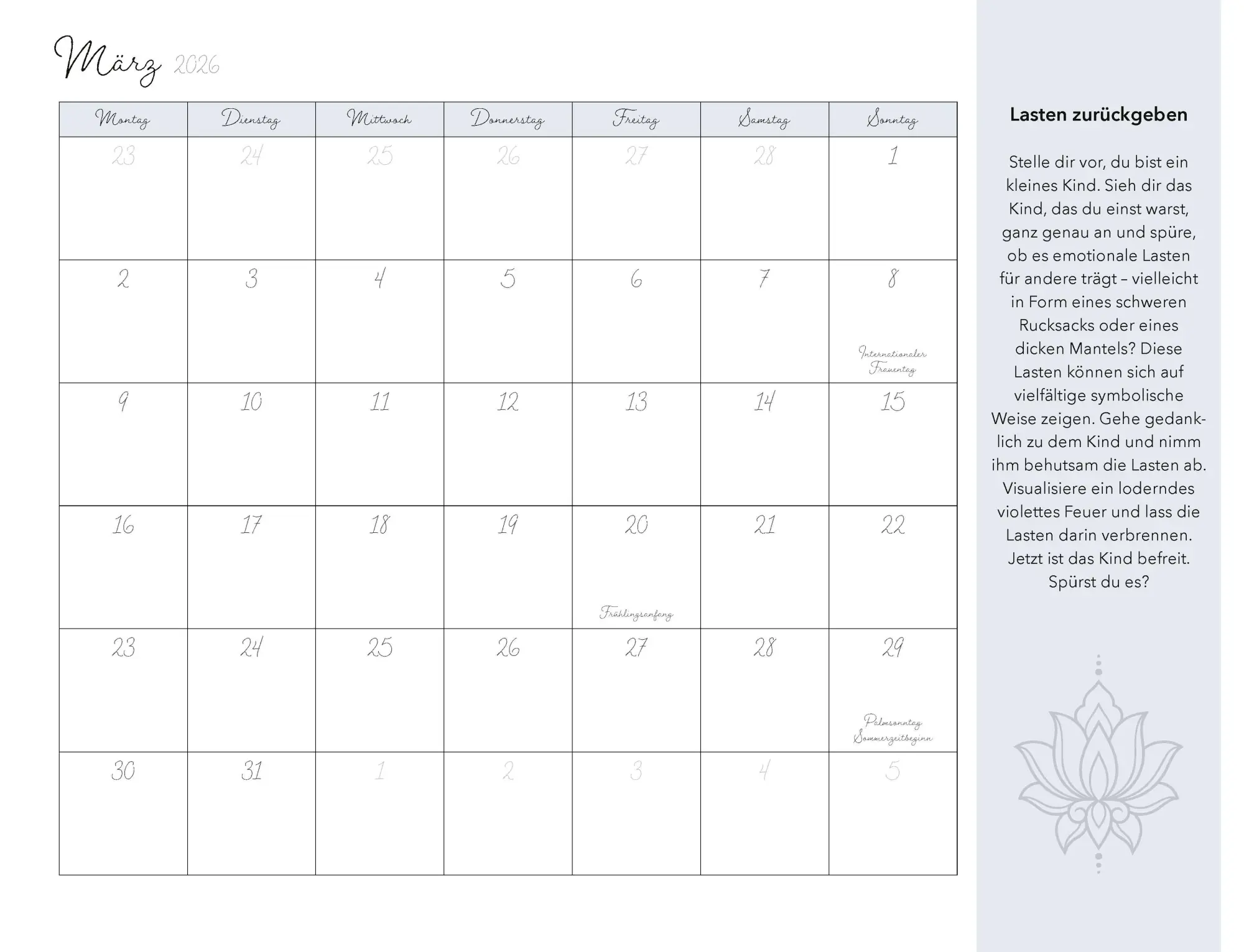 Bild: 9783966649926 | Meditation für Dein inneres Kind Kalender 2026 | Susanne Hühn | 14 S.