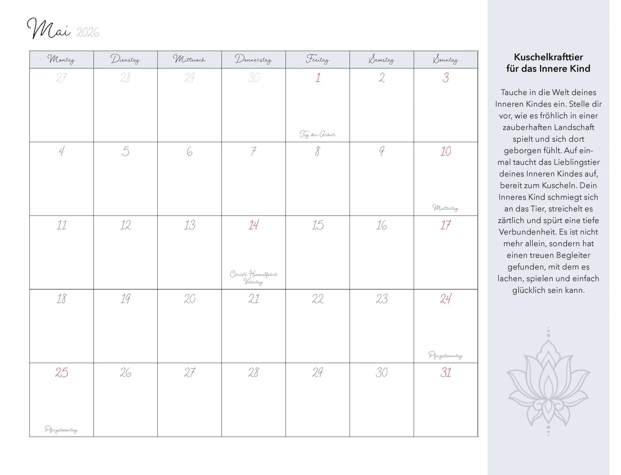 Bild: 9783966649926 | Meditation für Dein inneres Kind Kalender 2026 | Susanne Hühn | 14 S.