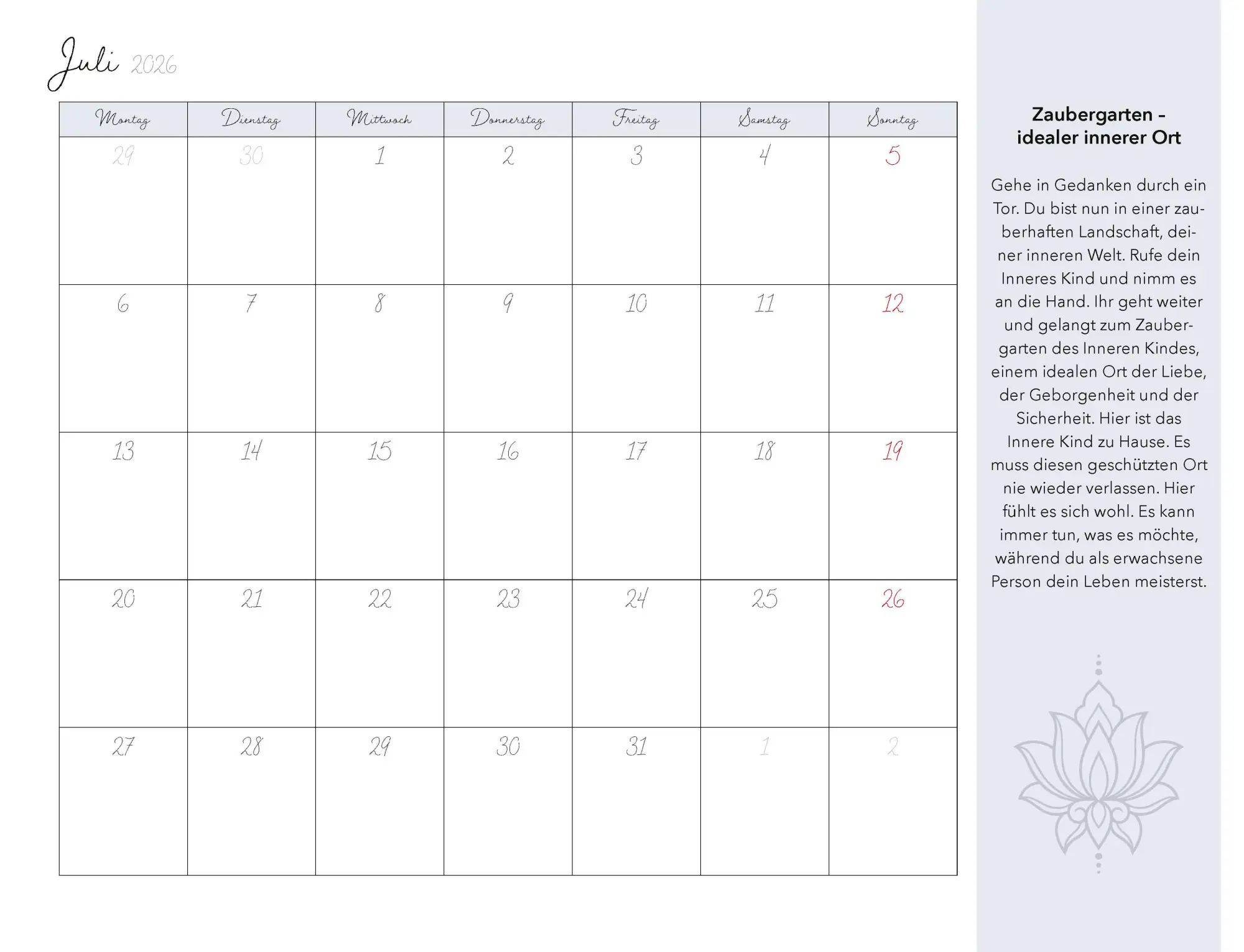 Bild: 9783966649926 | Meditation für Dein inneres Kind Kalender 2026 | Susanne Hühn | 14 S.