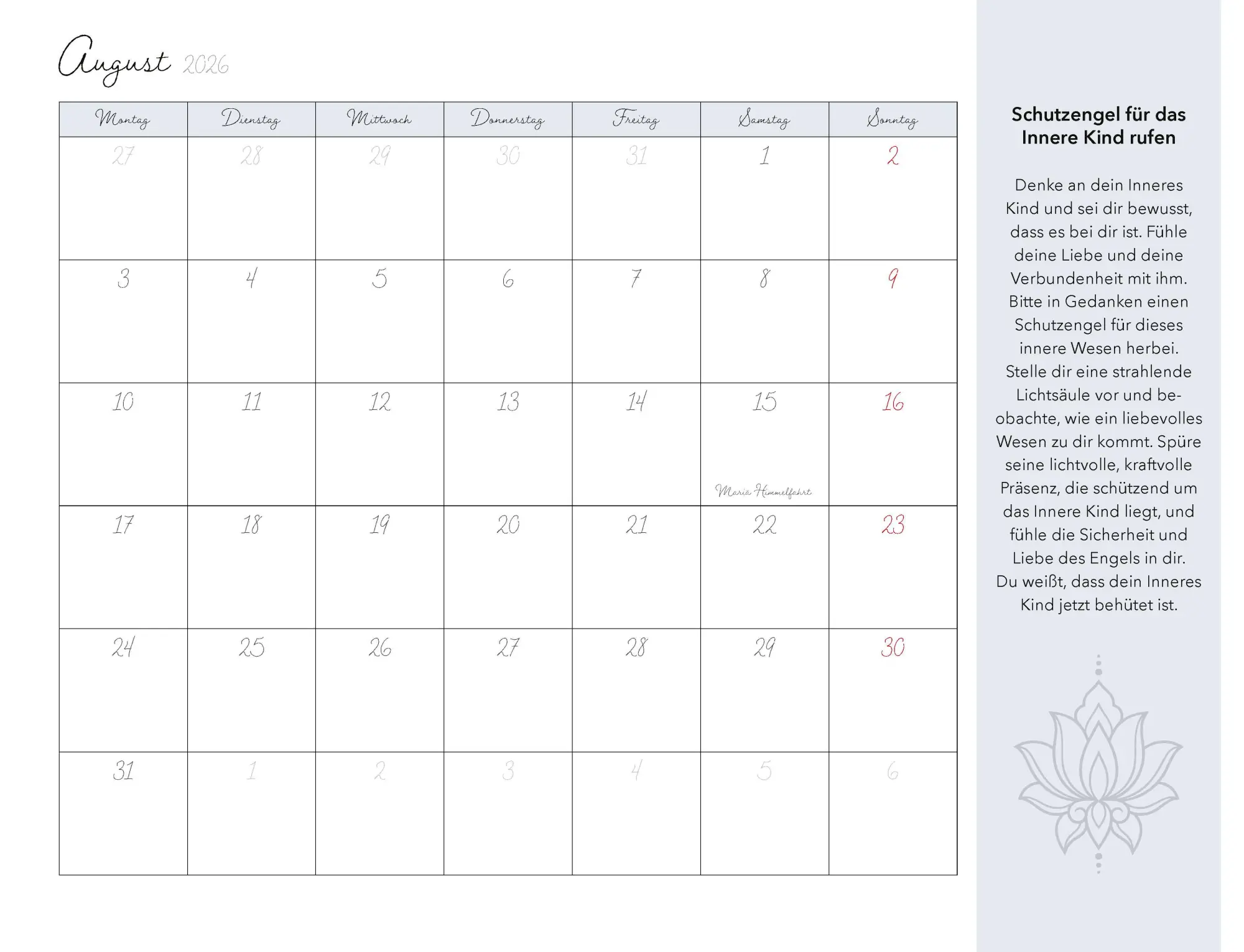 Bild: 9783966649926 | Meditation für Dein inneres Kind Kalender 2026 | Susanne Hühn | 14 S.
