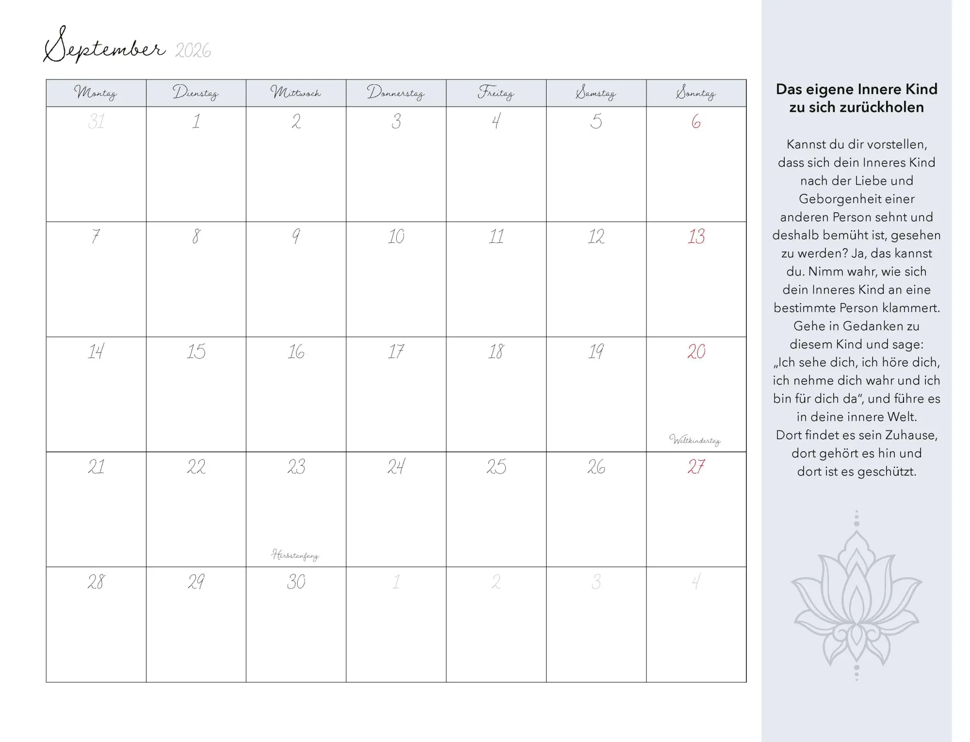 Bild: 9783966649926 | Meditation für Dein inneres Kind Kalender 2026 | Susanne Hühn | 14 S.