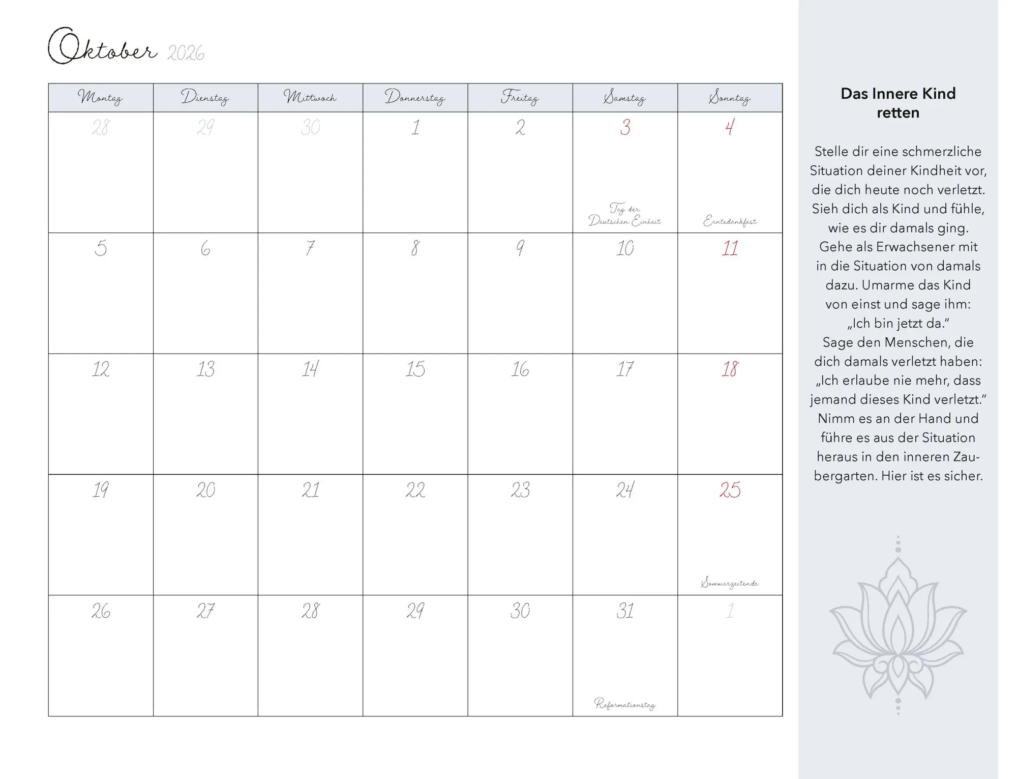 Bild: 9783966649926 | Meditation für Dein inneres Kind Kalender 2026 | Susanne Hühn | 14 S.