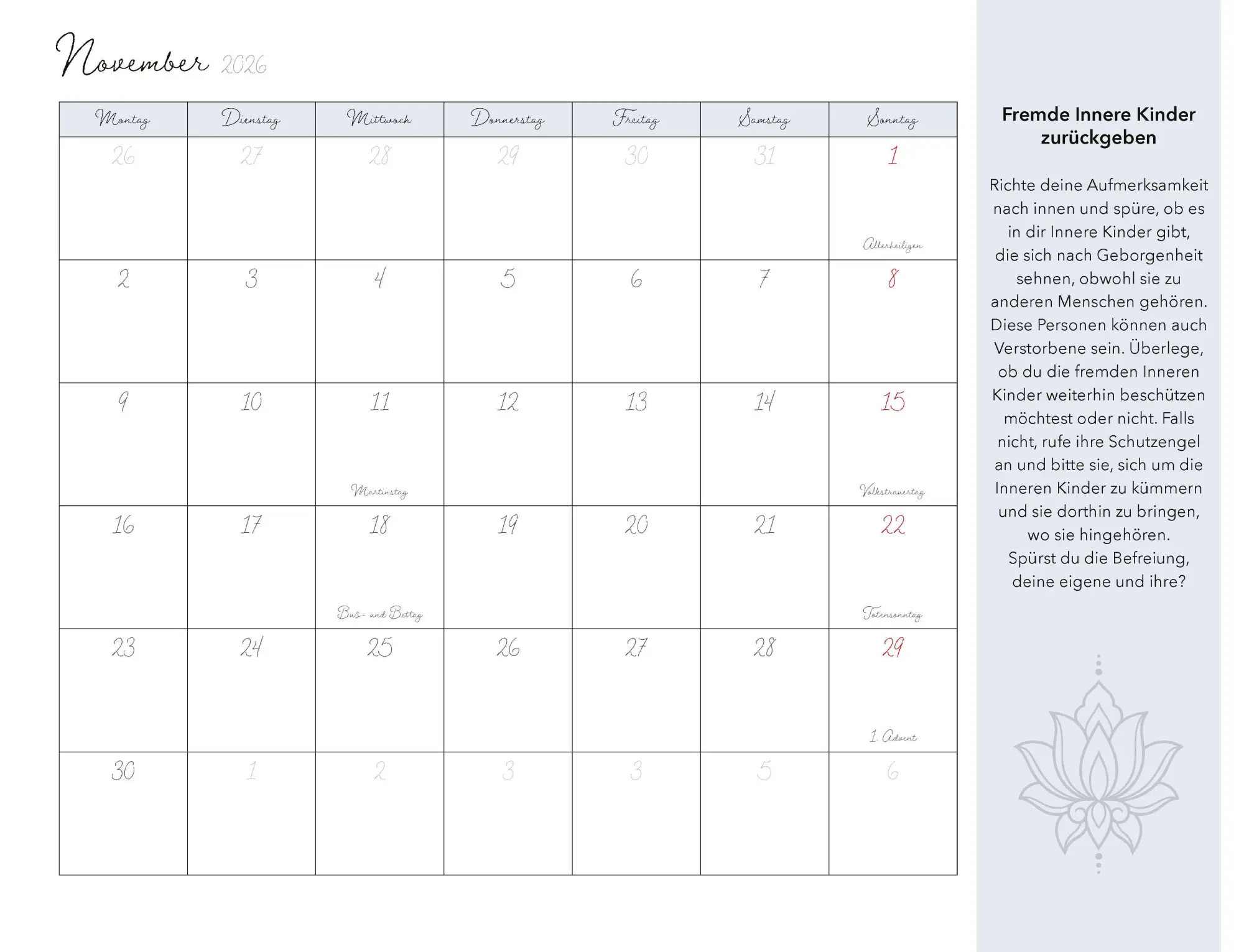 Bild: 9783966649926 | Meditation für Dein inneres Kind Kalender 2026 | Susanne Hühn | 14 S.