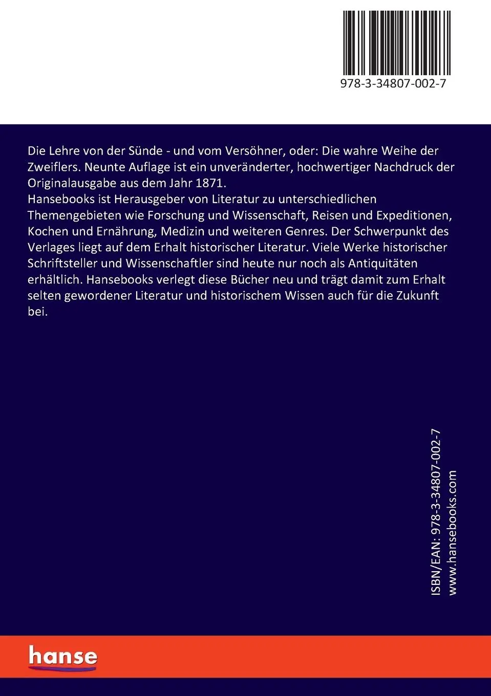 Rückseite: 9783348070027 | Die Lehre von der Sünde | August Tholuck | Taschenbuch | Paperback