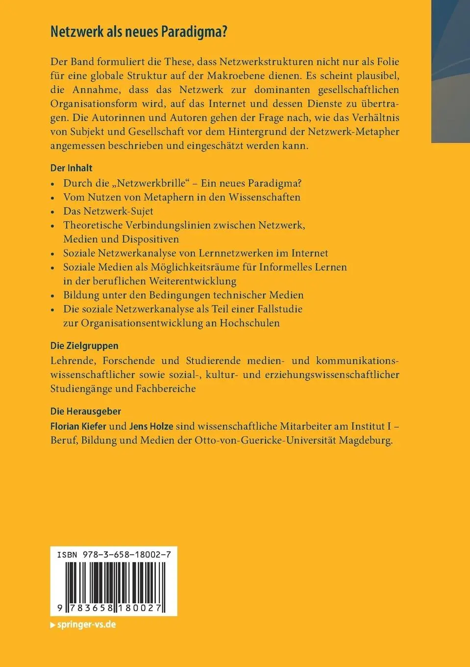 Rückseite: 9783658180027 | Netzwerk als neues Paradigma? | Jens Holze (u. a.) | Taschenbuch | vi