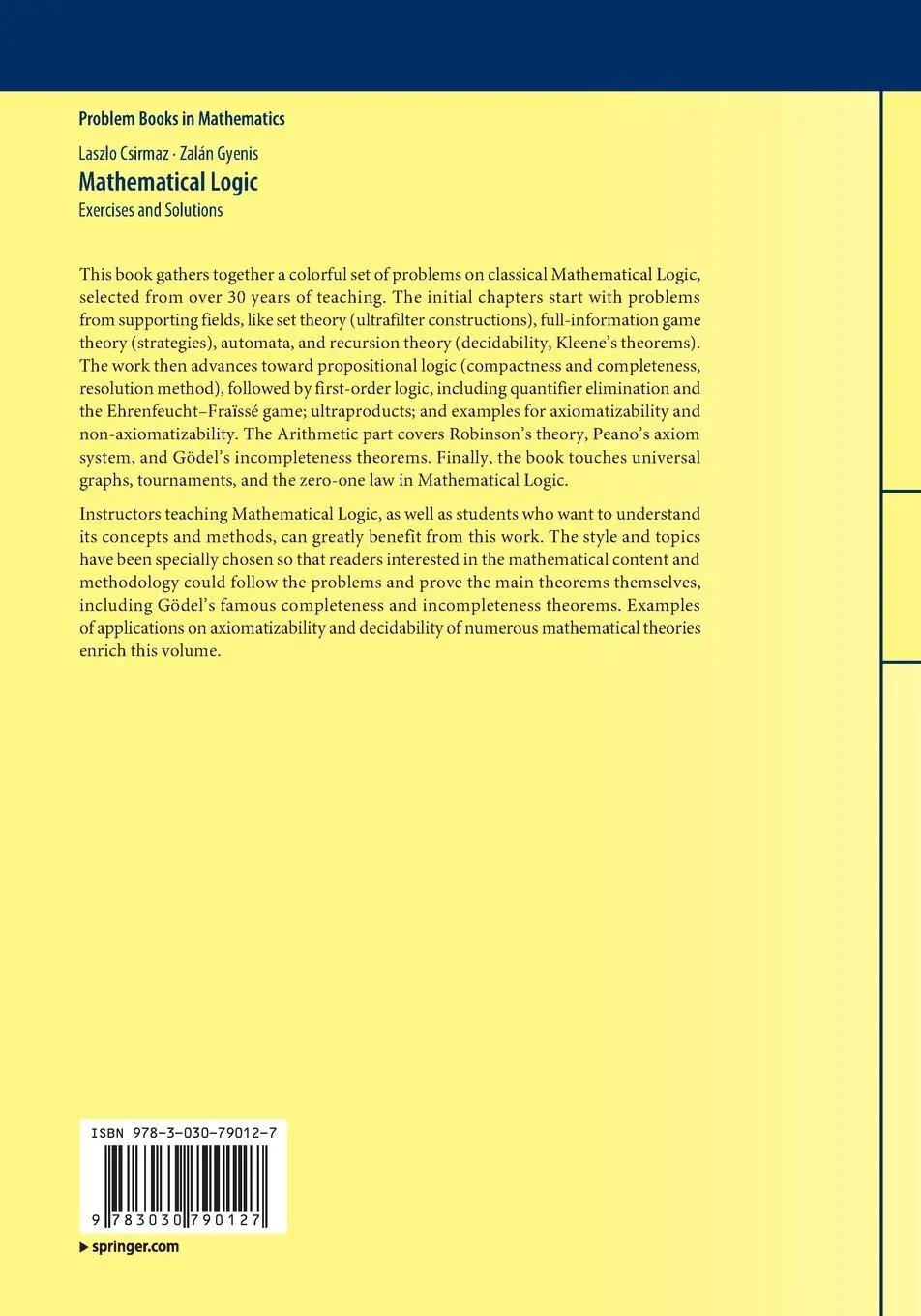 Rückseite: 9783030790127 | Mathematical Logic | Exercises and Solutions | Zalán Gyenis (u. a.)