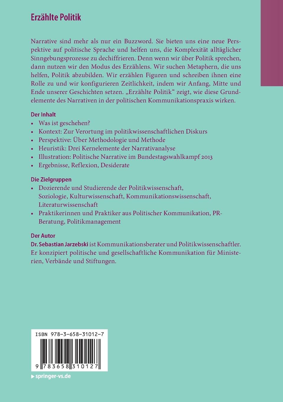 Rückseite: 9783658310127 | Erzählte Politik | Politische Narrative im Bundestagswahlkampf | Buch